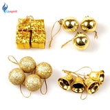 15 Pcs Christmas Tree Hanging Baubles Fruit Ball Tiny Bell Golden Xmas Balls Gift Boxes Shape Christmas Party Ornaments