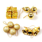 15 Pcs Christmas Tree Hanging Baubles Fruit Ball Tiny Bell Golden Xmas Balls Gift Boxes Shape Christmas Party Ornaments