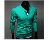 2015 Hot Sale Men's Fashion T-Shirt Single-Breasted Cotton T-Shirt Free Shipping Long Sleeve Slim T-Shirt 4 Color