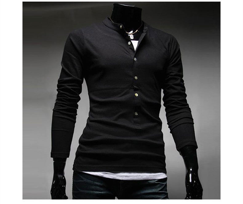 2015 Hot Sale Men's Fashion T-Shirt Single-Breasted Cotton T-Shirt Free Shipping Long Sleeve Slim T-Shirt 4 Color