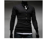 2015 Hot Sale Men's Fashion T-Shirt Single-Breasted Cotton T-Shirt Free Shipping Long Sleeve Slim T-Shirt 4 Color