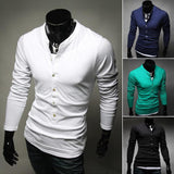 2015 Hot Sale Men's Fashion T-Shirt Single-Breasted Cotton T-Shirt Free Shipping Long Sleeve Slim T-Shirt 4 Color