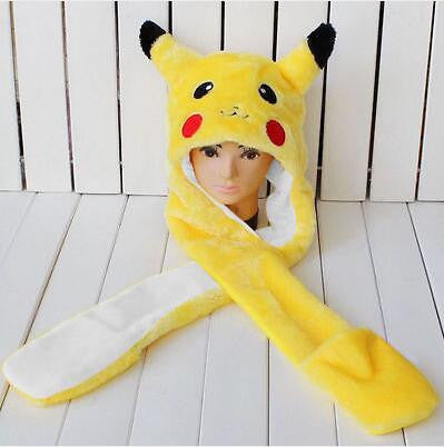 Anime Cartoon Trainer Pokemon Cute Pikachu Plush Hat Cap with Gloves Cosplay