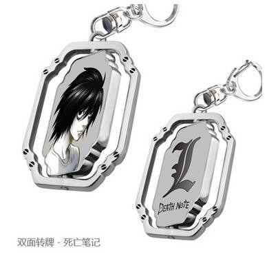 Trendy Japanese Anime Series Jewelry Death Note L Metal Rotatable Necklaces Double Sided Cartoon Pendant Necklaces