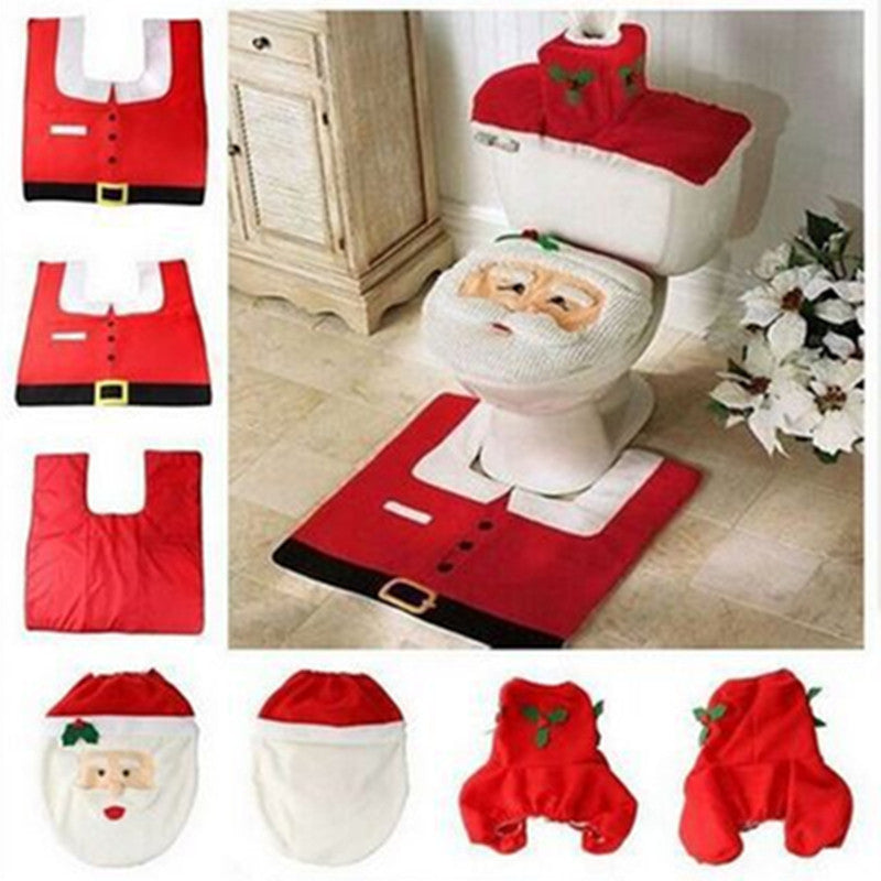 2016 Hot 1Lot Fancy Santa Toilet Seat Cover and Rug Bathroom Set Contour Rug Christmas Decorations For Natal Navidad Decoracion