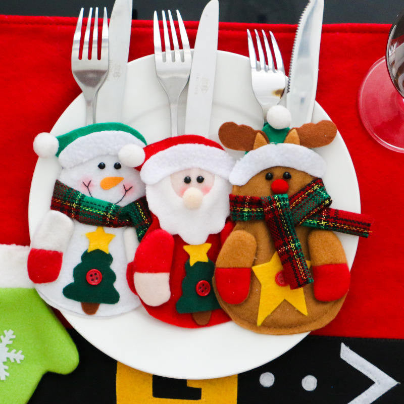 3Pcs/Lot Christmas Decoration 2016 Cutlery Suit Silveware Holders Porckets Knifes Folks Bag Snowman Dinner Decor Home Decoration